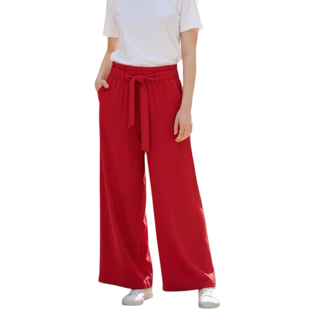 SHEIN High Rise Textured Wide Leg Belted Pants Dark Red Women’s Size XL